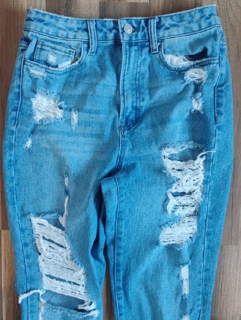 Flying Monkey Light Blue Distressed Boyfriend Jeans - Picture 2 of 7